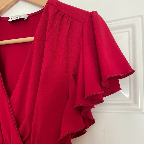 Grace Karin Flutter Sleeve Surplice Wrap Blouse - Picture 4 of 6